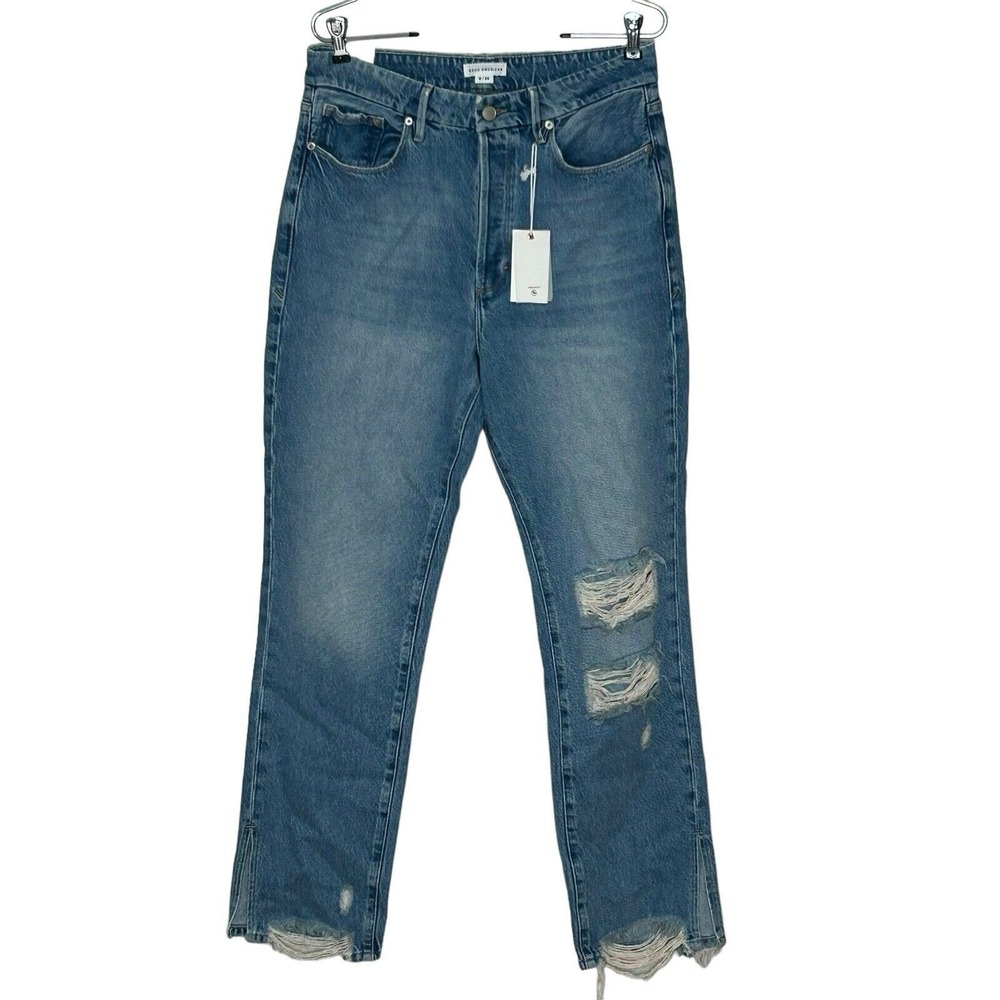 Good American Jeans Button Fly Size 29 Relaxed Ripped Distressed Curvy Slimming